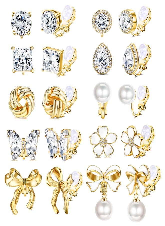 Drperfect Clip on Earrings Women Gold Dangle Pearl Bow Flower Butterfly Cubic Zirconia Non Pierced Earrings Clip on Stud No Piercing Earrings Clip - Image 1